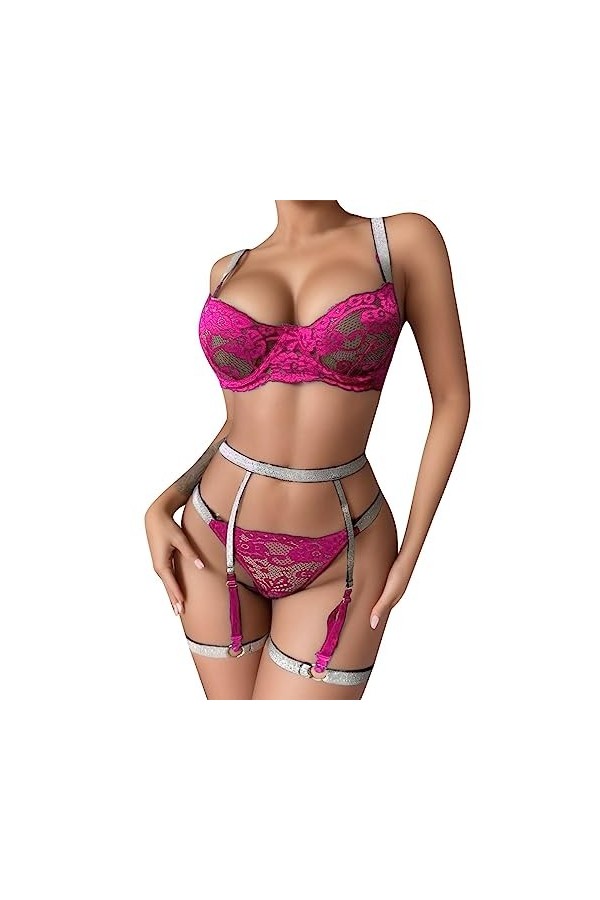 Lingerie Sexy Femme Coquine Hot, Ensemble de Lingerie pour Femmes avec Porte-Jarretelles Soutien-Gorge Sexy et Culotte en Den