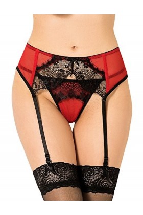 Porte-jarretelles rouge noir en dentelle évasée Lingerie Taille 36 38 40 42 44 46 48 50 XL Plus, Rouge, 16-18