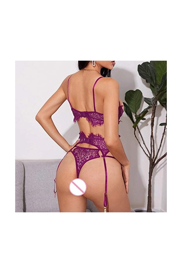DUHGBNE Charmant ensemble de sous-vêtements en dentelle à la mode Pyjama G-string Bretelles Lingerie Femme Ensemble de sous-v