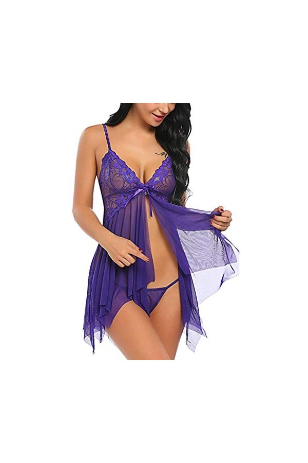 TWIOIOVE Ensemble de lingerie sexy pour femme - Licol en dentelle - Sous-vêtements - Push up - Dos nu - Coupe ajustée - Sans 
