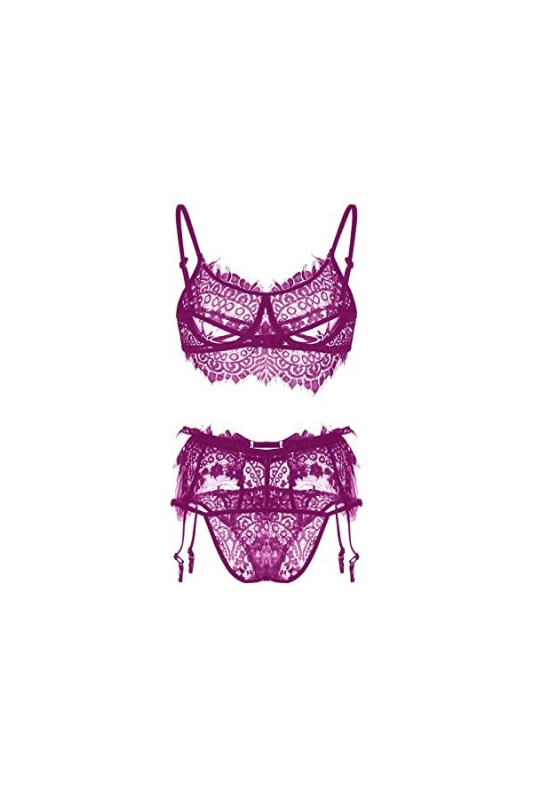 ZHIYU Sous-vêtements Mode Sexy Sous-vêtements Dentelle G-string Collants Pyjamas Corset Body Femme, lilas, XXXL