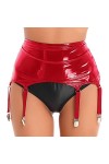 YUUMIN Femme Sexy Jupe Porte-Jarretelles en Similicuir Brillant Wetlook Jupe Porte-Jarretelles Taille Haut avec 4 Boucles Hot