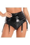YUUMIN Femme Sexy Jupe Porte-Jarretelles en Similicuir Brillant Wetlook Jupe Porte-Jarretelles Taille Haut avec 4 Boucles Hot