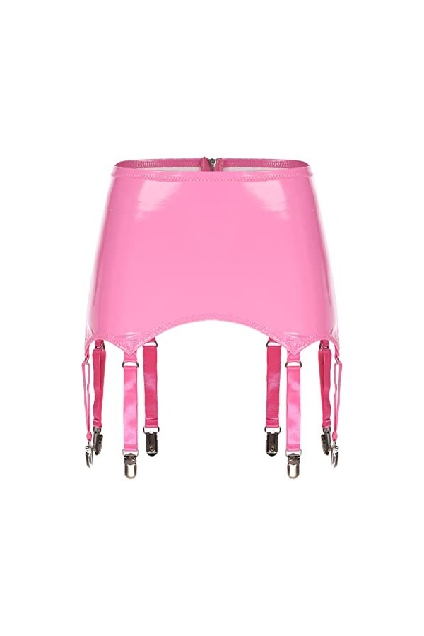 YUUMIN Femme Sexy Jupe Porte-Jarretelles en Similicuir Brillant Wetlook Jupe Porte-Jarretelles Taille Haut avec 4 Boucles Hot