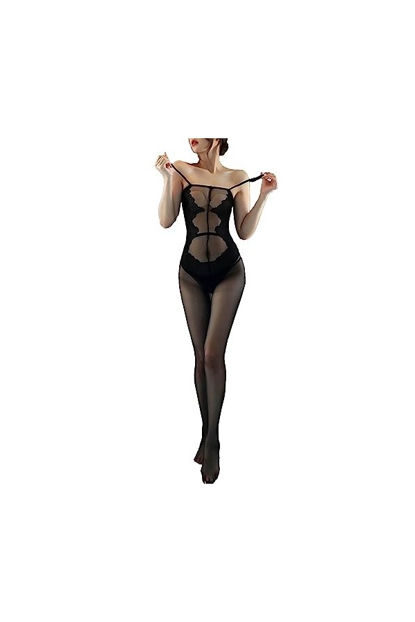 sous-vêtements Mesh Bud Silk pour Femmes Combinaison Filet de pêche Mesh Tissu Tout Le Corps Chaussettes poupée Pyjama Noir,