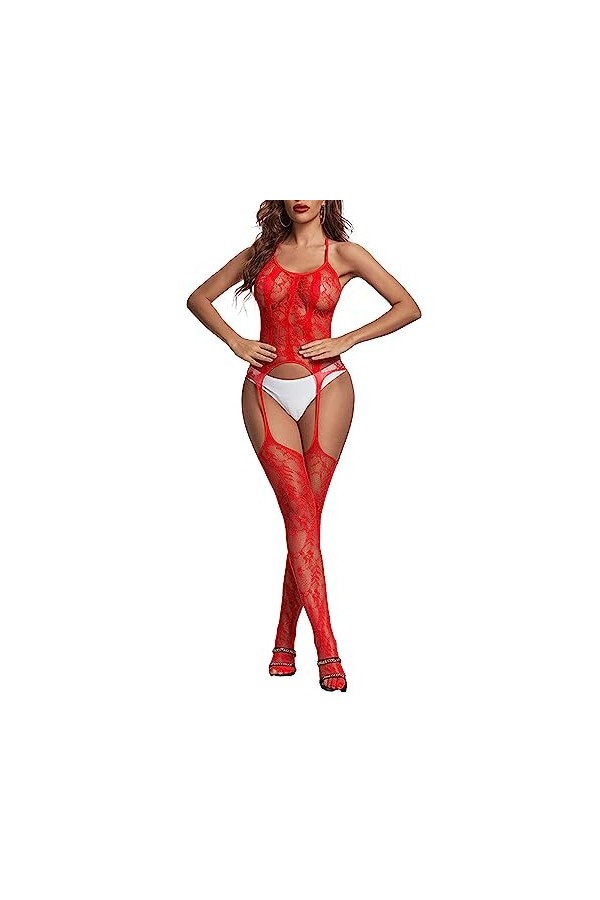 ZDJSWJ Femmes sous-vêtements Fishing Net Doll Mini Robe Ouverte Poitrine Basse Manches Longues Collants Mesh Doll Body Bleu,