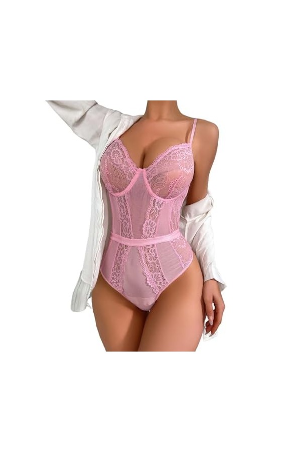 Lingerie Sexy Femme Coquine Hot Ouverte, Ensemble de Lingerie Sexy pour Femme avec Porte Jarretelles Soutien Gorge et Culotte