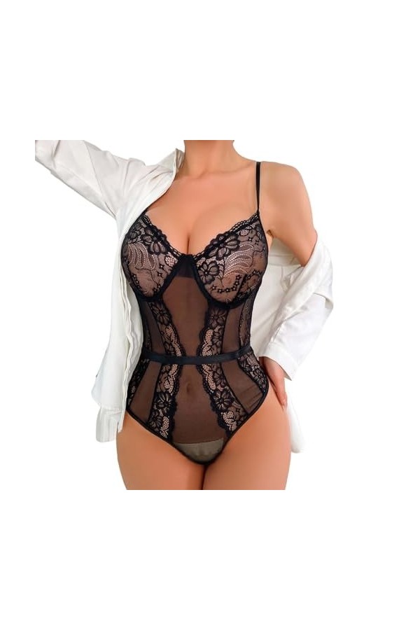 Lingerie Sexy Femme Coquine Hot Ouverte, Ensemble de Lingerie Sexy pour Femme avec Porte Jarretelles Soutien Gorge et Culotte