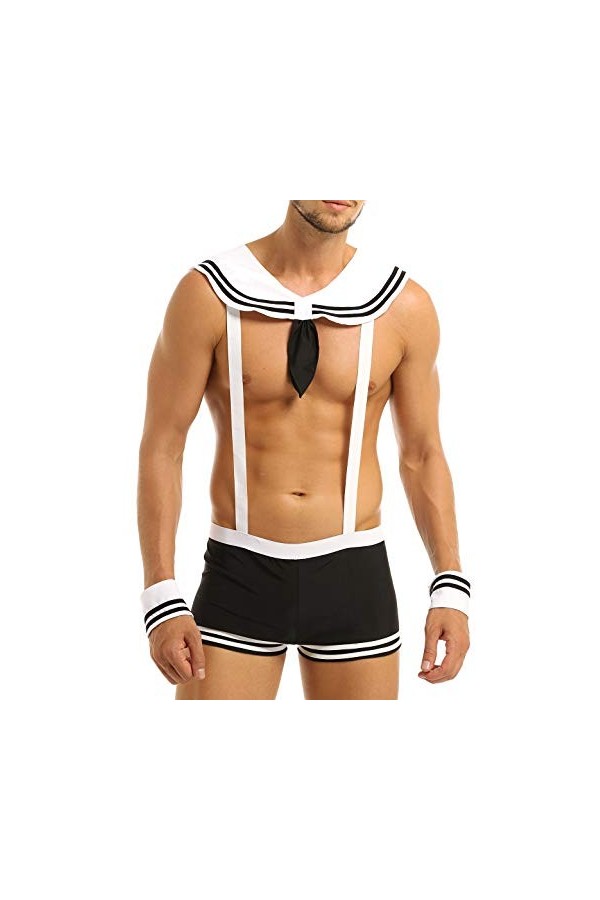 ranrann Déguisement Marin Homme Sexy Cosplay Uniforme Costume Policier Tenue Erotisme Lingerie Ensemble Sous-vêtement Clubwea