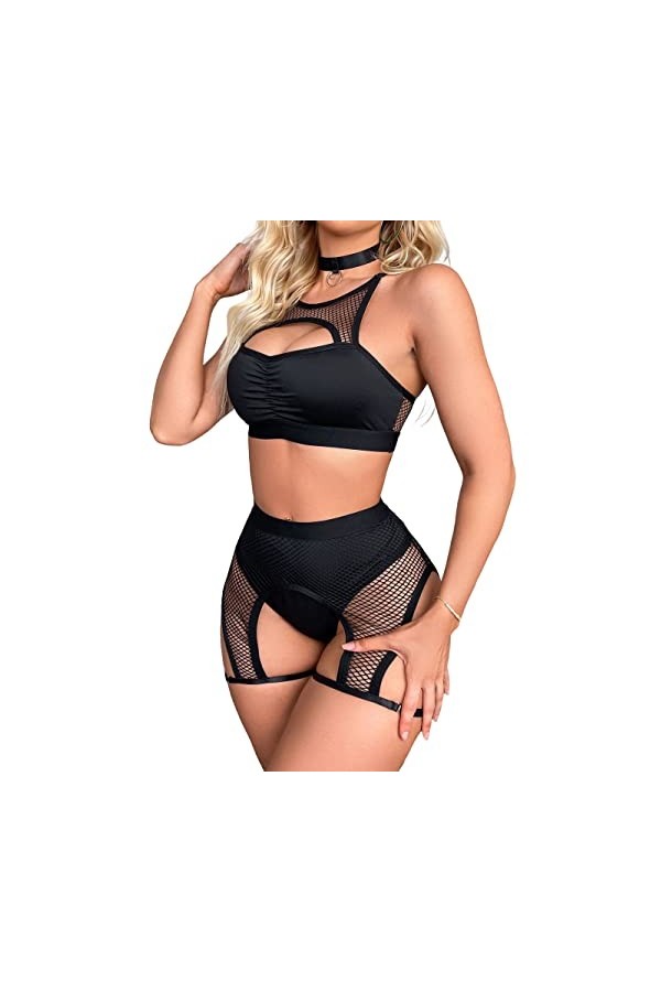 LUBOSE Ensemble de lingerie sexy pour femme - Noir - Taille M