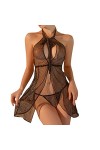 UOWEG Femmes Sexy Dos détachable Maille col en V Robe Sexy Ensemble de sous-vêtements Combinaison Ouverte Sexy Black, One Si