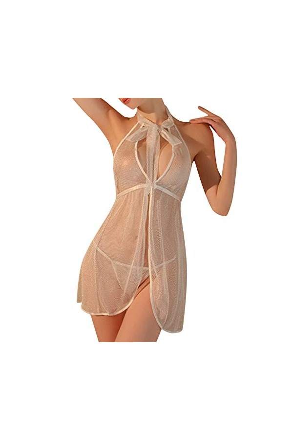 UOWEG Femmes Sexy Dos détachable Maille col en V Robe Sexy Ensemble de sous-vêtements Combinaison Ouverte Sexy Black, One Si