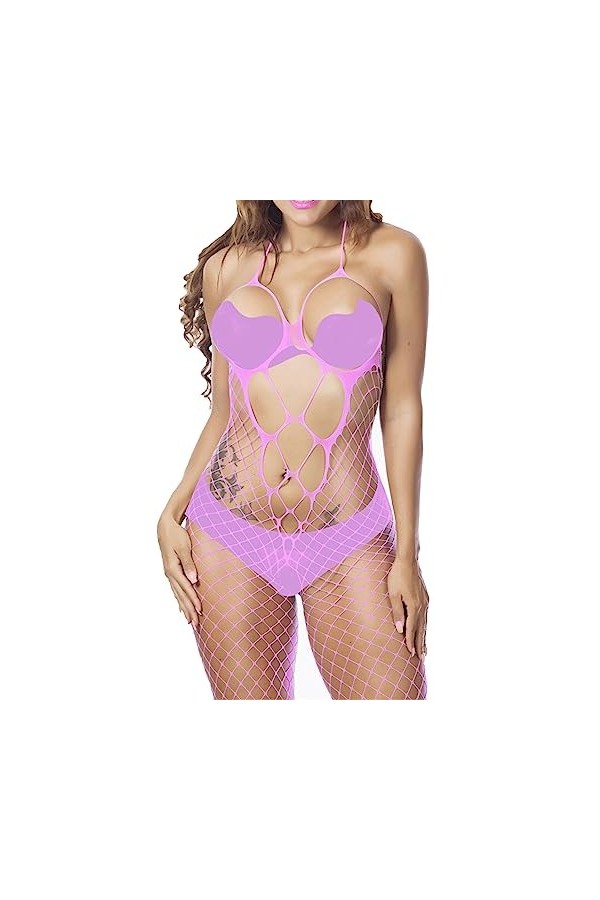 ZDJSWJ Femmes évidée Filet de pêche Collants Robes Body Doll Pyjama Mesh Full Body Socks Lingerie Pyjama Violet,Taille Uniqu
