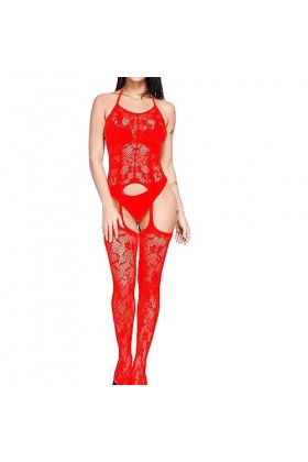 ZDJSWJ Femmes Bud Bas sous-vêtements Collants Doux Filet de pêche Collants Pyjamas Tout-en-Un Collants sous-vêtements Rouge,