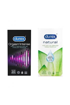 Durex - Lot de 2 Boîtes de Préservatifs - Natural x10 - OrgasmIntense x10