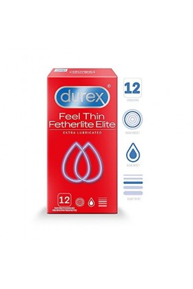 Durex Fetherlite Elite Préservatifs - Préservatifs Ultra Fins et Extra Lubrifiés 12 