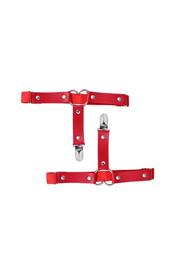 VICASKY 2Pcs Jarretières Gothiques Punk Coeur Harnais en Cuir Porte-Jarretelles Élastique Cuisse Jambe Anneau avec Pince à Br