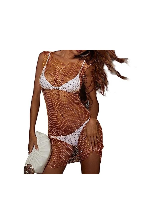 SUIOPPYUW Discothèque Stripper Club Femmes Robe en Résille Parti Pole Dancer Sexy Strass Robes Transparentes Femme Lap Dance,