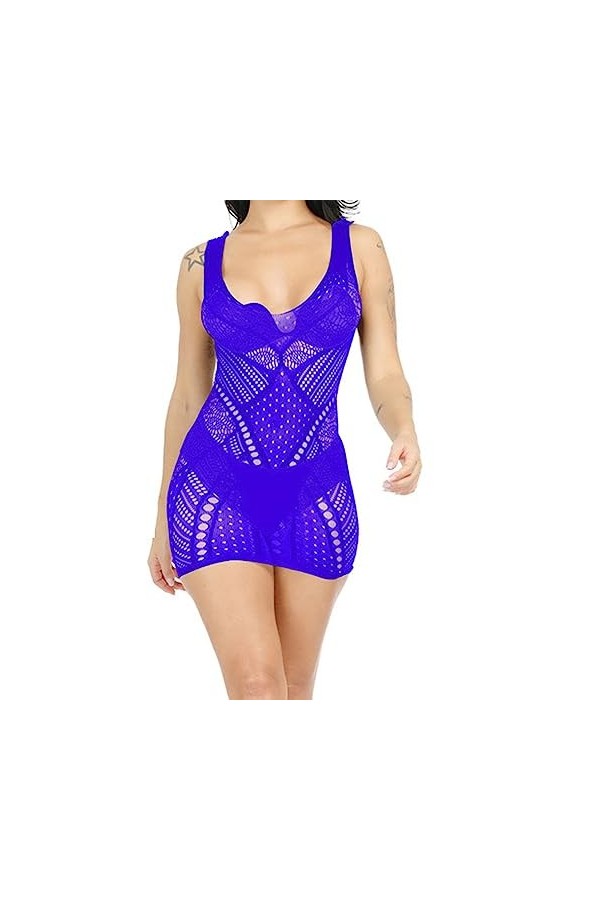 ZDJSWJ Body en Dentelle pour Femme Teddy V-Neck Sling Pyjama pour poupée Pyjama Court en Tulle ajouré à Lacets Noir,Taille U