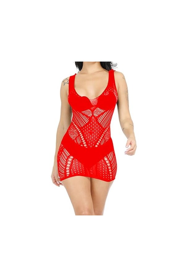 ZDJSWJ Body en Dentelle pour Femme Teddy V-Neck Sling Pyjama pour poupée Pyjama Court en Tulle ajouré à Lacets Noir,Taille U