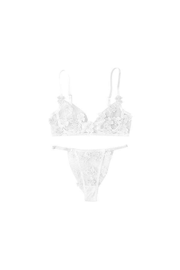 ZHIYU Soutien-gorge en dentelle Sexy Palette Broderie G-string Vêtements Bustier Fleurs Filet Tenue Femme Sexy, Bordeaux, S