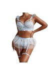 Ensemble Lingerie Femme, Ensemble de Lingerie Sexy pour Femme avec Porte Jarretelles Soutien Gorge et Culotte en Maille Sexy 