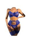Ensemble Lingerie Femme, Ensemble de Lingerie Sexy pour Femme avec Porte Jarretelles Soutien Gorge et Culotte en Maille Sexy 