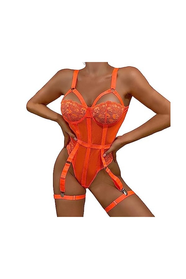 Ensemble Lingerie Femme, Ensemble de Lingerie Sexy pour Femme avec Porte Jarretelles Soutien Gorge et Culotte en Maille Sexy 