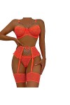 Ensemble Lingerie Femme, Ensemble de Lingerie Sexy pour Femme avec Porte Jarretelles Soutien Gorge et Culotte en Maille Sexy 
