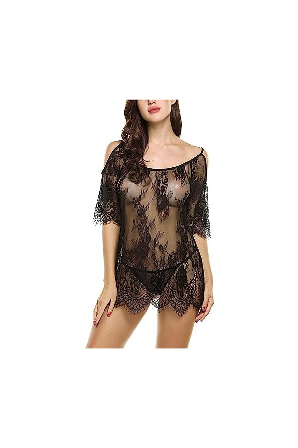 ZDJSWJ Chemises Lace Lingerie pour Femme Pyjama Tulle Pyjama poupée Mini Teddy Robe Pyjama Combinaison Blanc,S 