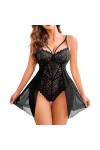Fulidngzg Body en dentelle noire pour femme avec trou en dentelle - Lingerie sexy - Tenue Curvy - Grandes tailles - Lingerie 