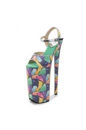 EXECAB Talons aiguilles 26CM, Plateforme imperméable à leau, Sandales à bouche de poisson, Talons aiguilles à boucle à motif