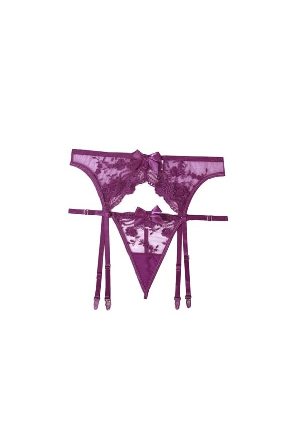 biJerou Lingerie Legging porte-jarretelles taille haute pour femme Culotte sexy et porte-jarretelles en dentelle avec 4 sangl