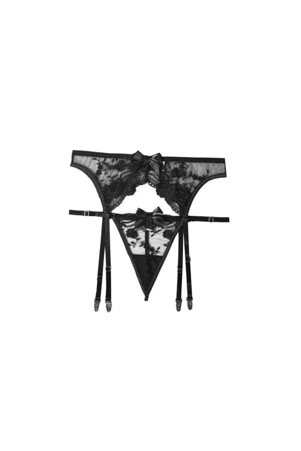 biJerou Lingerie Legging porte-jarretelles taille haute pour femme Culotte sexy et porte-jarretelles en dentelle avec 4 sangl
