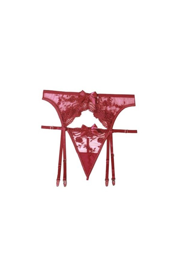 biJerou Lingerie Legging porte-jarretelles taille haute pour femme Culotte sexy et porte-jarretelles en dentelle avec 4 sangl