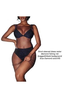 BEALIFE Stripper Club Femmes sans Manches résille au-Dessus du Genou Robe de soirée Sexy érotique Strass Transparent Robes Co