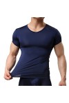 T-shirt à manches courtes en soie glacée pour homme - Ultra mince - Translucide - Mode dété - Haut sculptant - Vêtement din