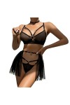 Ensemble de Lingerie Sexy Jarretière avec Porte Jarretelles Dentelle Brassière et G-String Vetements Cuisse Jarretière Jarret
