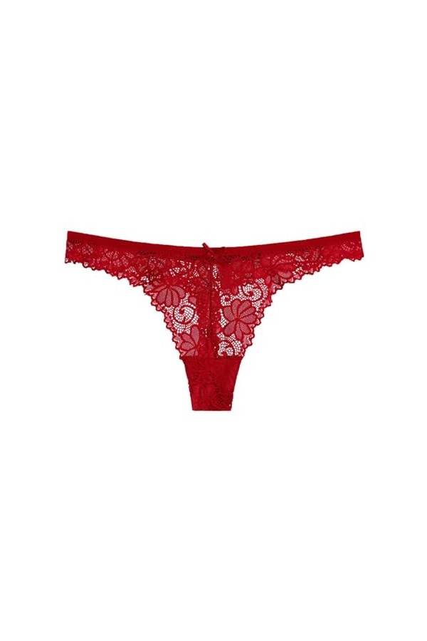 Lingerie Sexy Femme Coquine Hot Ouverte String en Dentelle avec Dos en T, Rouge, XL
