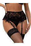comeondear Femmes Porte-Jarretelles avec 4 Pinces Réglable Porte Jarretelle Grande Taille avec G-String B-Noir,M-L 