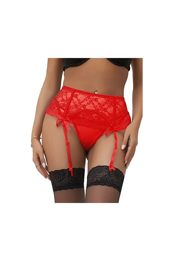 comeondear Femmes Porte-Jarretelles avec 4 Pinces Réglable Porte Jarretelle Grande Taille avec G-String B-Noir,M-L 