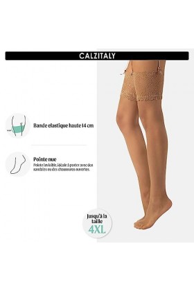 CALZITALY Bas Voile pour Porte Jarretelles avec Dentelle, Bas Mariage et Ceinture Porte-Jarretelles, 15 DEN, Noir, Ivoire, Bl