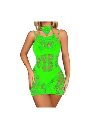 ZDJSWJ Robe de sous-vêtements évidée en Maille pour Femmes Pyjama en Filet de pêche pour poupée Dentelle Maille Bretelles Com