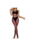 Combinaison Filet de pêche Femme Teddy Lingerie Pyjama avec Chaussettes en Maille Poupée de Lingerie Sheer à Manches Longues 