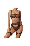 DUHGBNE Ensemble de lingerie sexy en maille transparente pour femme - Soutien-gorge et culotte - 2 pièces, Noir , M