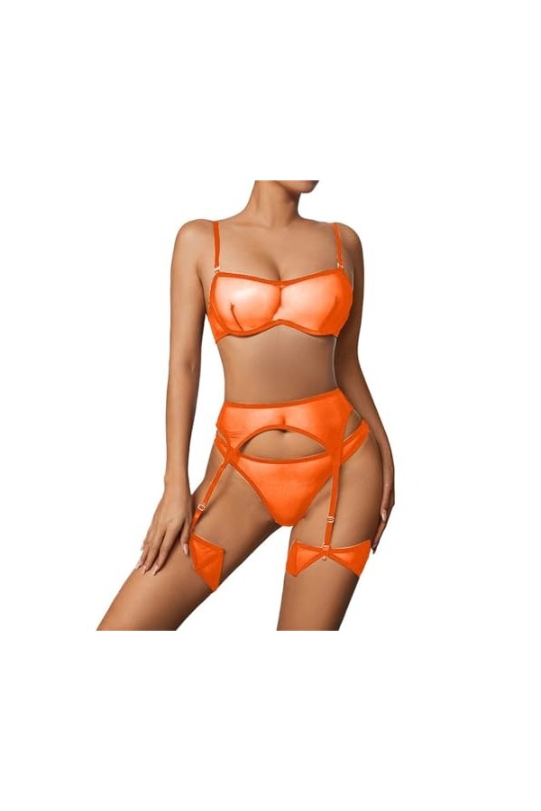 DUHGBNE Ensemble de lingerie sexy en maille transparente pour femme - Soutien-gorge et culotte - 2 pièces, Noir , M