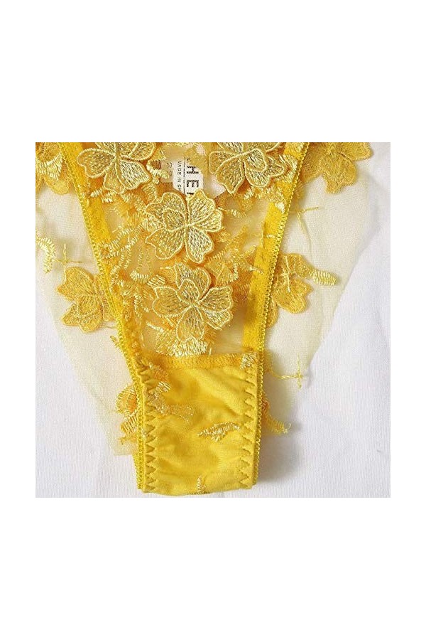 ZHIYU Soutien-gorge en dentelle Sexy Palette Broderie G-string Vêtements Bustier Fleurs Filet Tenue Femme Sexy, jaune, S