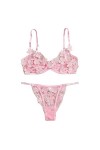 DUHGBNE Dentelle G-string Bralette Bustier Soutien-gorge Charmant Fleurs Broderie Thong Jumpsuit Sexy Femmes, Rose, S