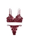 DUHGBNE Dentelle G-string Bralette Bustier Soutien-gorge Charmant Fleurs Broderie Thong Jumpsuit Sexy Femmes, Rose, S