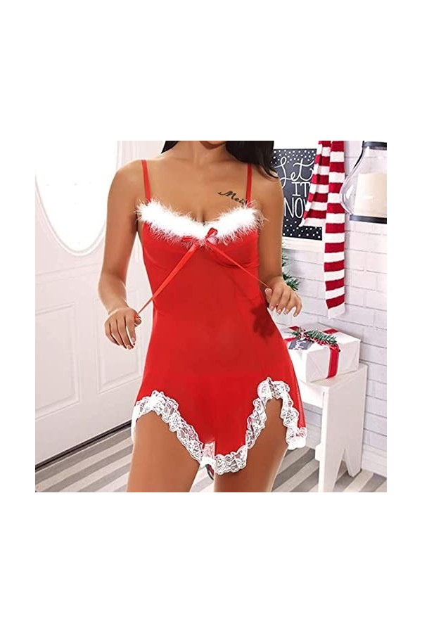 HASU Lingerie Sexy pour Femmes Dentelle Plume Sexe sous-Vêtements Robe Transparente Érotique Nouvelle Chemise De Nuit Rouge a